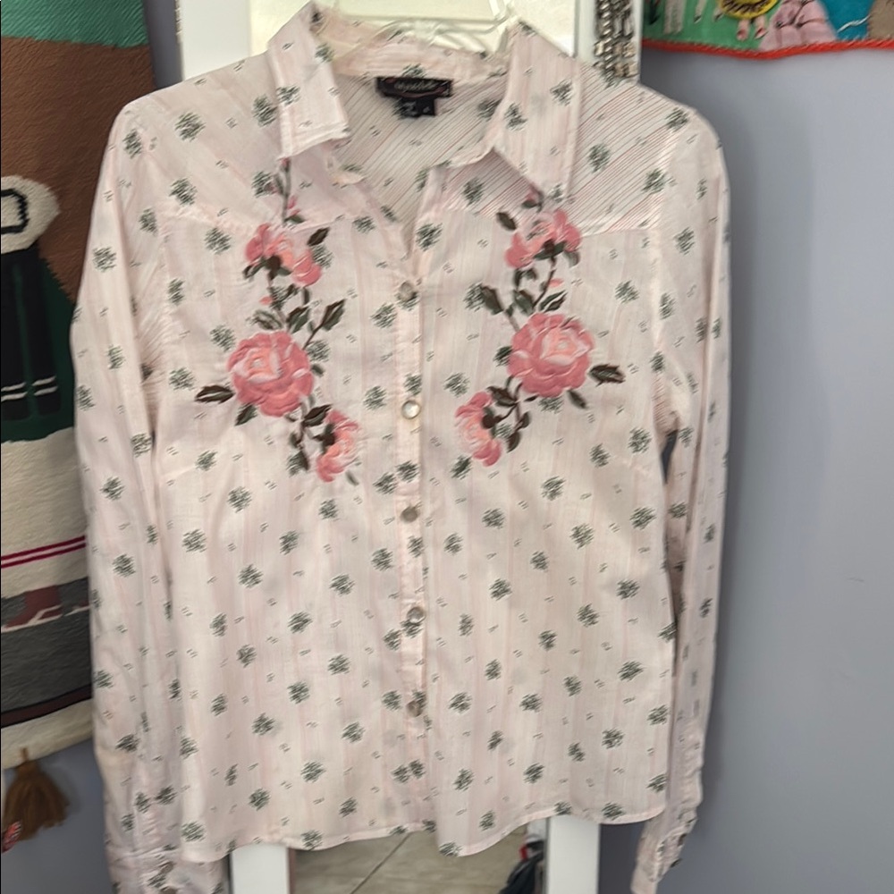 NWT WESTERN SHIRT My Michelle Pink and Green Floral Blouse